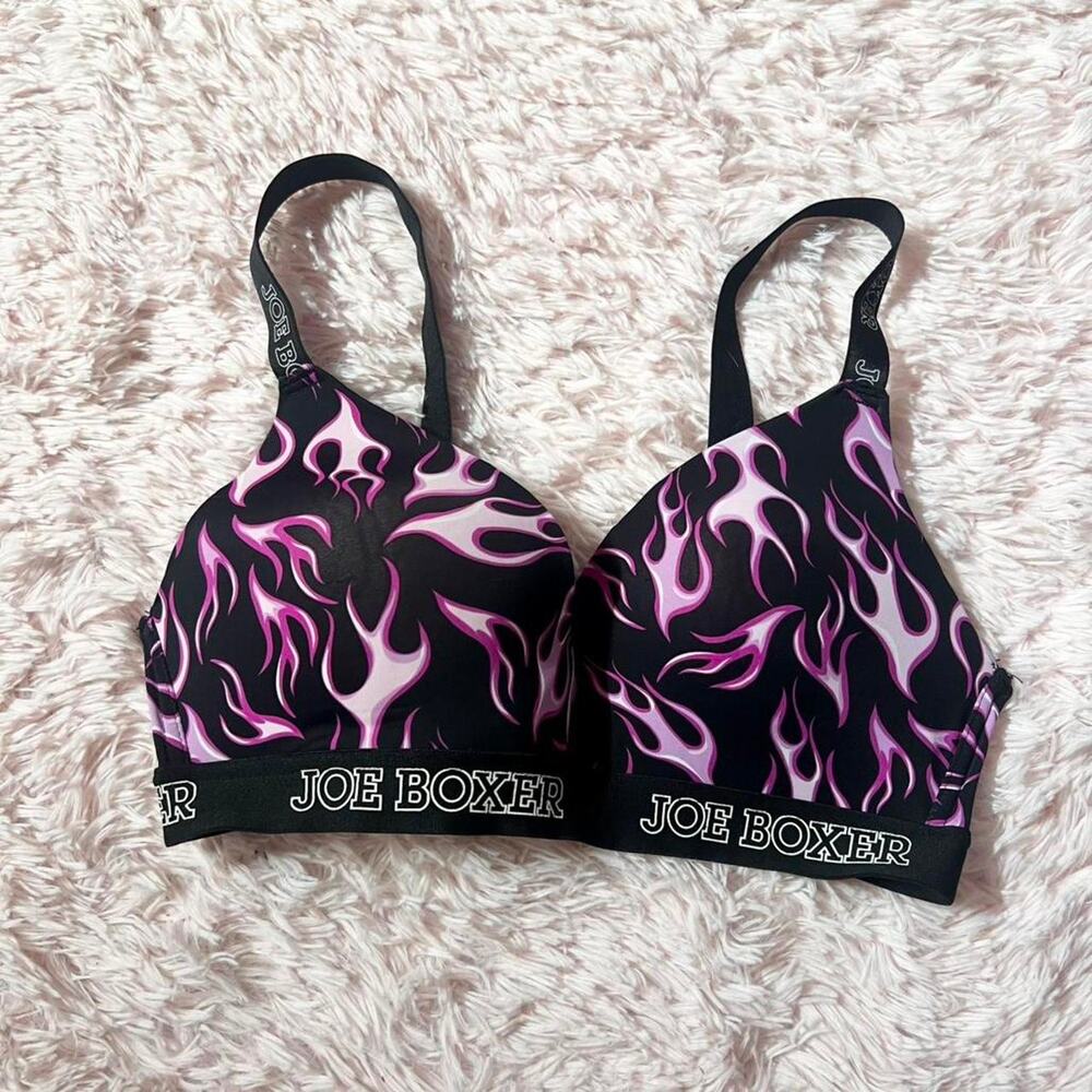 Joe Boxer Seamless Gentle Lift Pink Flame Punk Grunge Rave Egirl Tshirt Bra 36C‎